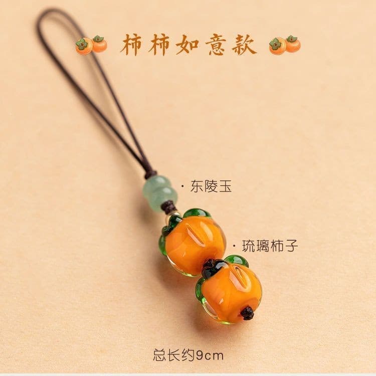 Tudo vai bem caqui de vidro colorido corrente para celular cordão para celular retrô estilo chinês folhas de caqui tem s