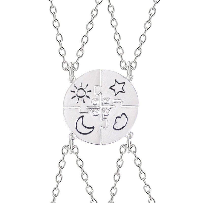 Colar Melhores Amigas 4 Elementos Best Friends 4 Peças Cor Prata