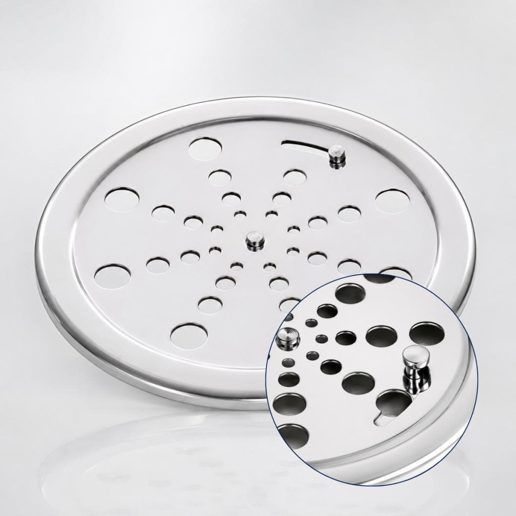 Ralo Tampa Grelha Inox Redondo 10cm e 15cm Abre E Fecha Rotativo Acompanha Castilho e Tampa