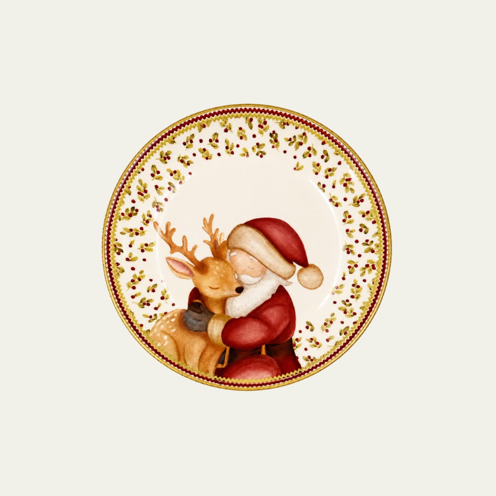Prato Sobremesa Estampa Papai Noel Abraço de Natal - Alleanza