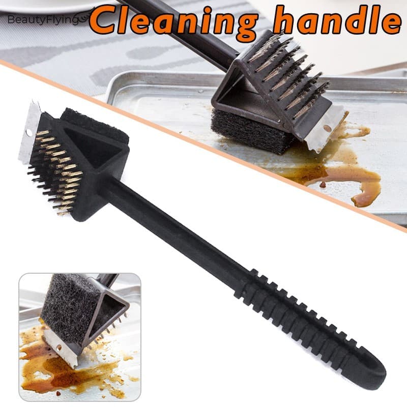 3-Em-1 Multi-Função Churrasqueira Escova De Limpeza Cerdas De Fio Ferramenta De Cozinha Com Alça Para Churrasco Ao Ar Li