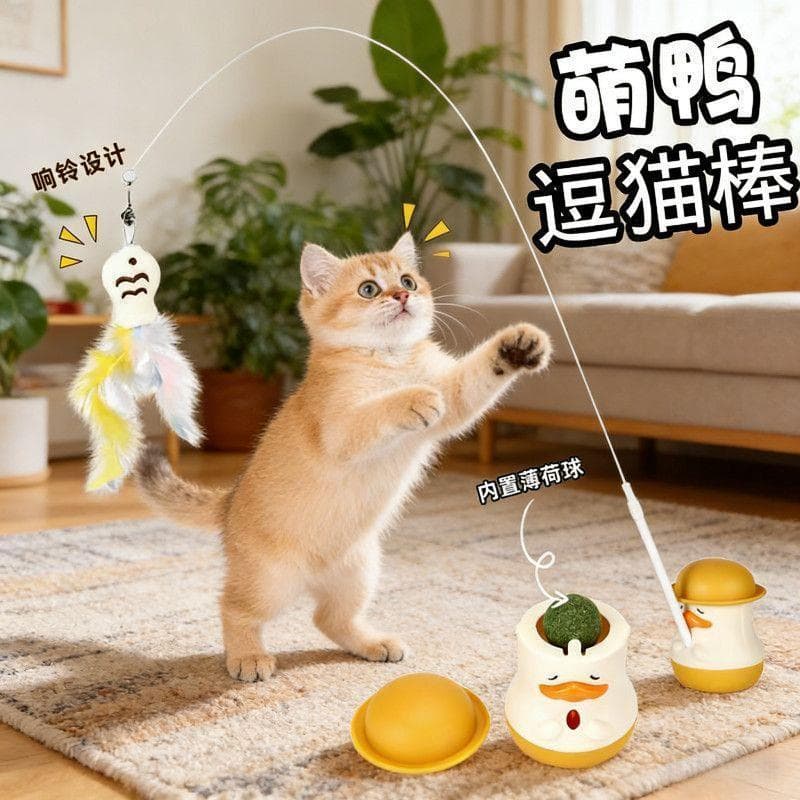 Brinquedo de gato multifuncional gato provocando vara haste longa pena ventosa tipo Catnip bola lambendo diversão