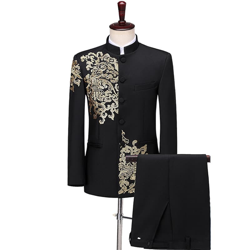Estilo chinês juventude bordado chinês montanha traje coro desempenho traje adulto masculino palco traje anfitrião canto