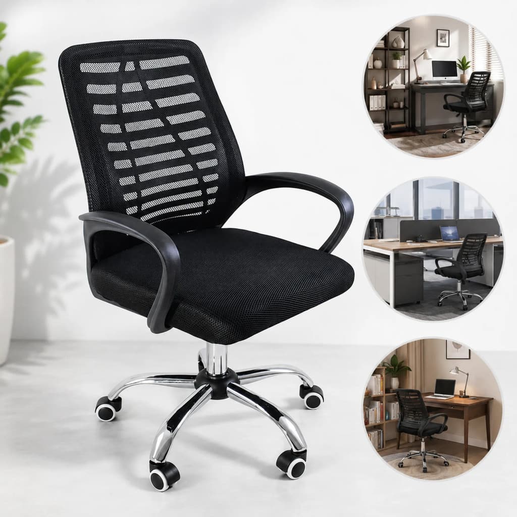 Cadeira De Escritório Ergonomica Gamer Preta Estofada Mesh