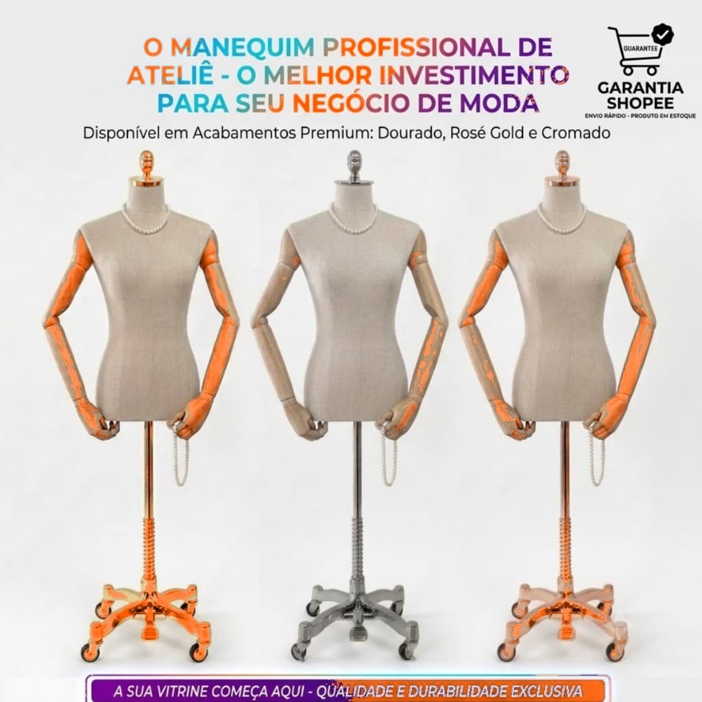 Busto Manequim Feminino com Pedestal Regulável e Rodízios para Costura e Moulage