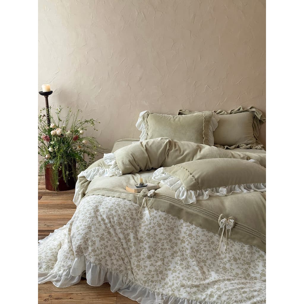 Conjunto de quatro peças de lã de leite francês engrossado inverno quente estilo Retro Coral velo lençol de pelúcia capa