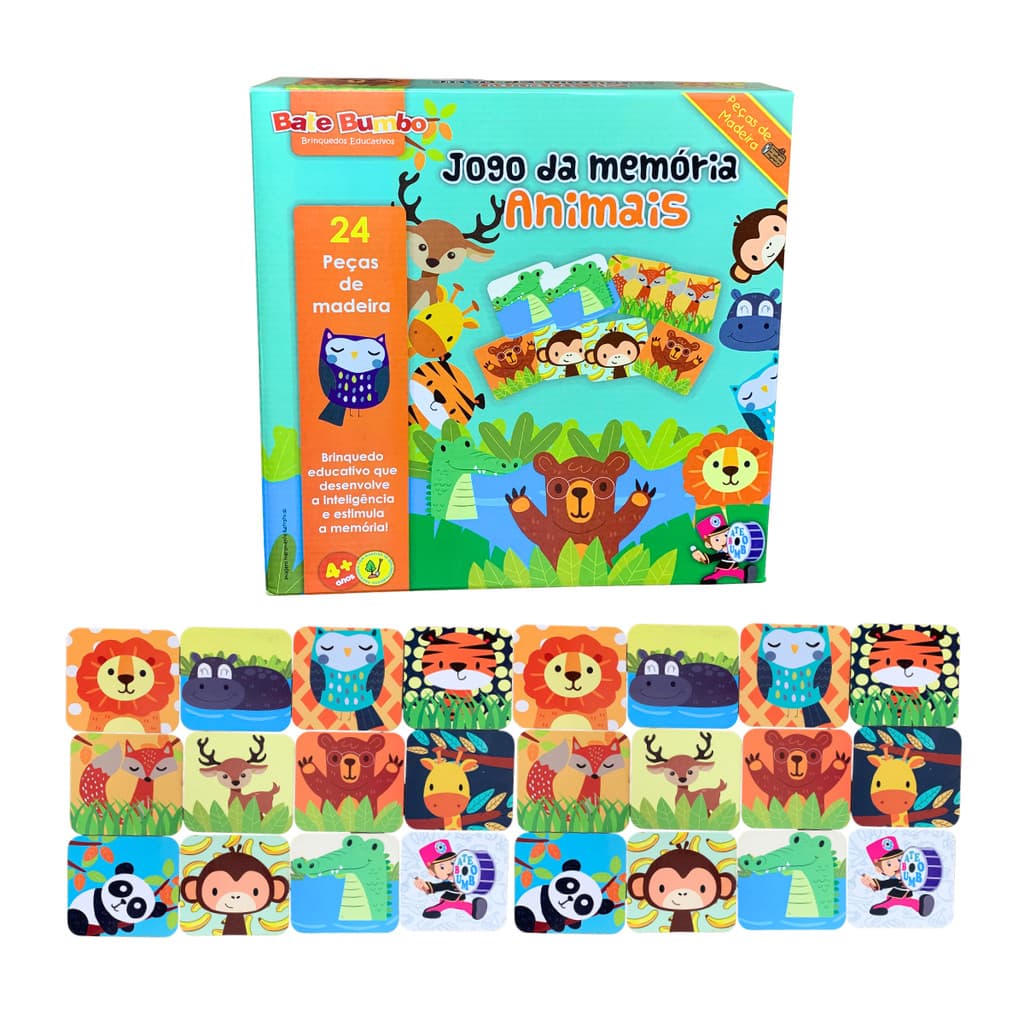 Jogo Infantil Memória Animais Brinquedo Educativo de Madeira - Bate Bumbo - 4 anos