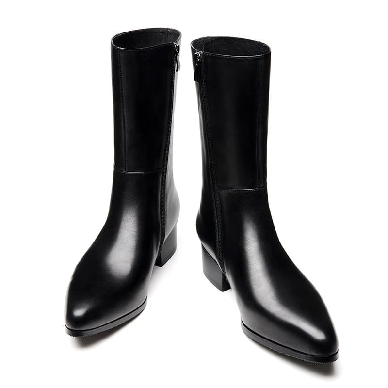 Outono inverno botas de couro masculinas escovado quente apontou Toe Mid-Tube botas masculinas de couro genuíno botas de