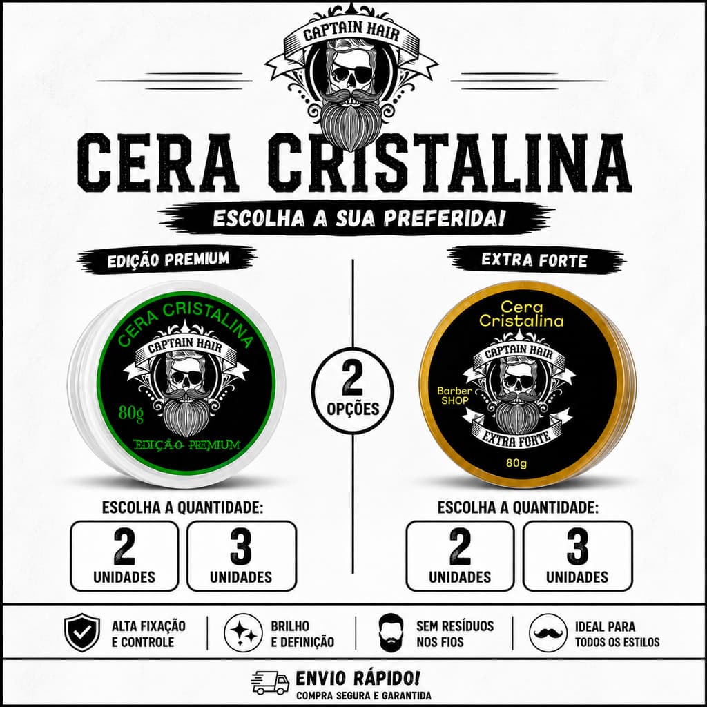 Kit Cera Modeladora Extra Forte ou Edição Premium Captain Hair 80g