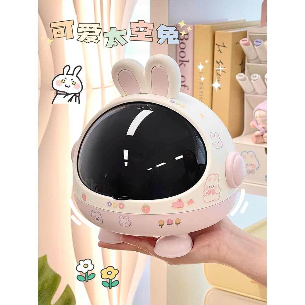 Criativo bonito coelho Clamshell Desktop estudante caixa de armazenamento de papelaria Anti-poeira espaço cápsula orname