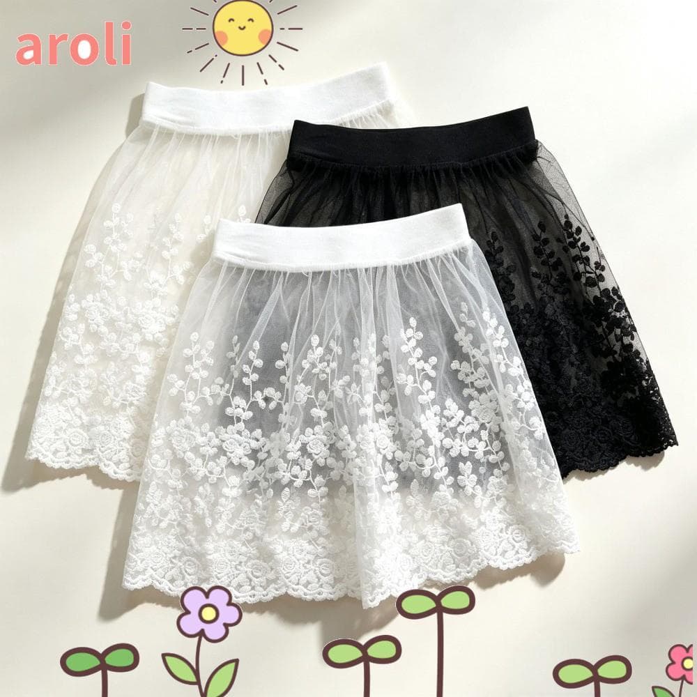 AROLI Meia Saia Deslizante , Cintura Elástica Floral Bordado Renda Mini Alta Camadas Underskirt