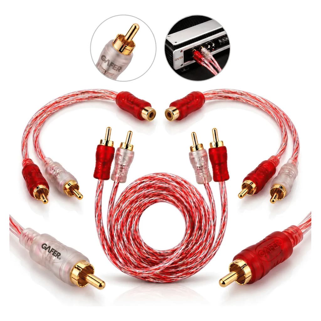 Kit Cabo Rca Injetado 5 Metros + 2 Cabos Y 2 Macho 1 Femea