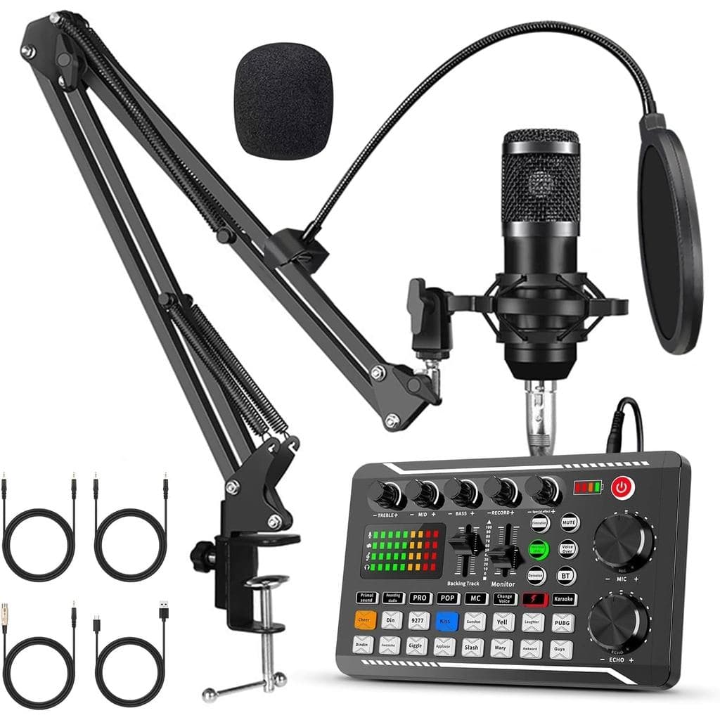F998 Conjunto de Karaoke DJ Mixer com Microfone e Suporte - Som Profissional