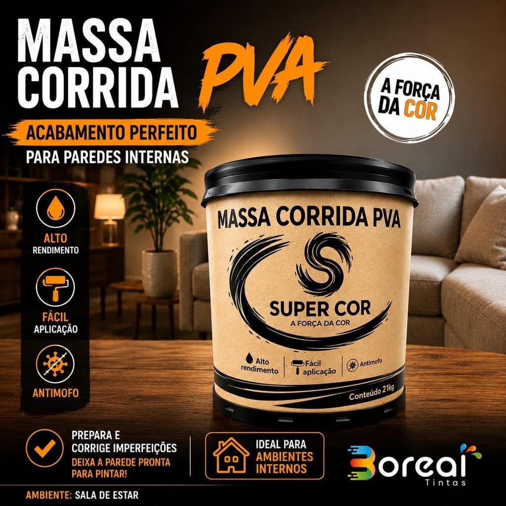 Massa Corrida PVA Super Cor 21Kg Alto Rendimento Fácil Aplicação Parede Lisa