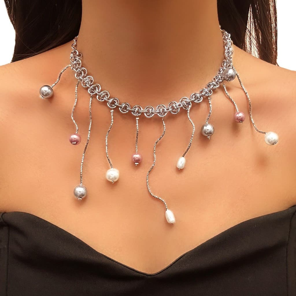 Europeu americano pérola borla colar decorativo feminino luz luxo nicho High-End Design clavícula corrente colar na moda