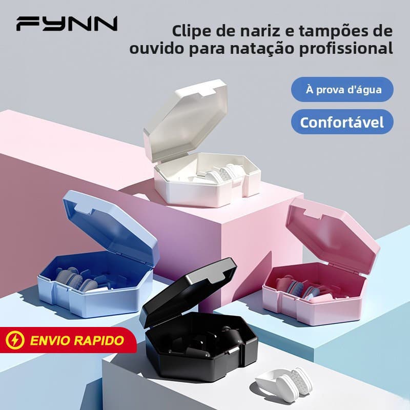 FYNN Kit Protetor Auricular e Clipe Nasal Natação Silicone Impermeável Unissex Piscina Praia