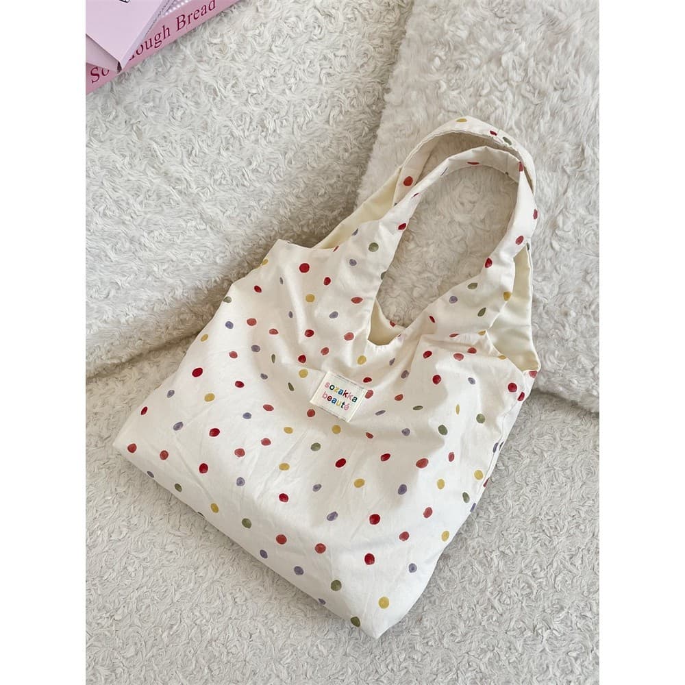 Cor Polka Dot lona bolsa de ombro grande capacidade sacola estudante classe Commuter bolsa feminina