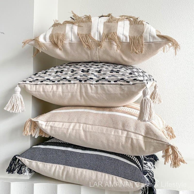 Capa de almofada boêmia de algodão e linho nórdico para sofá, sala de estar, estilo creme ins, capa de almofada jacquard