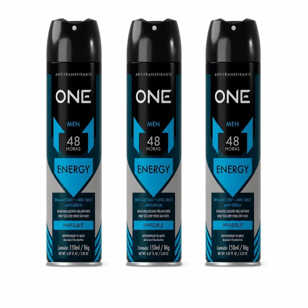 Kit 3 Desodorantes One Men Energy 150ml Proteção 48h Masculino Academia