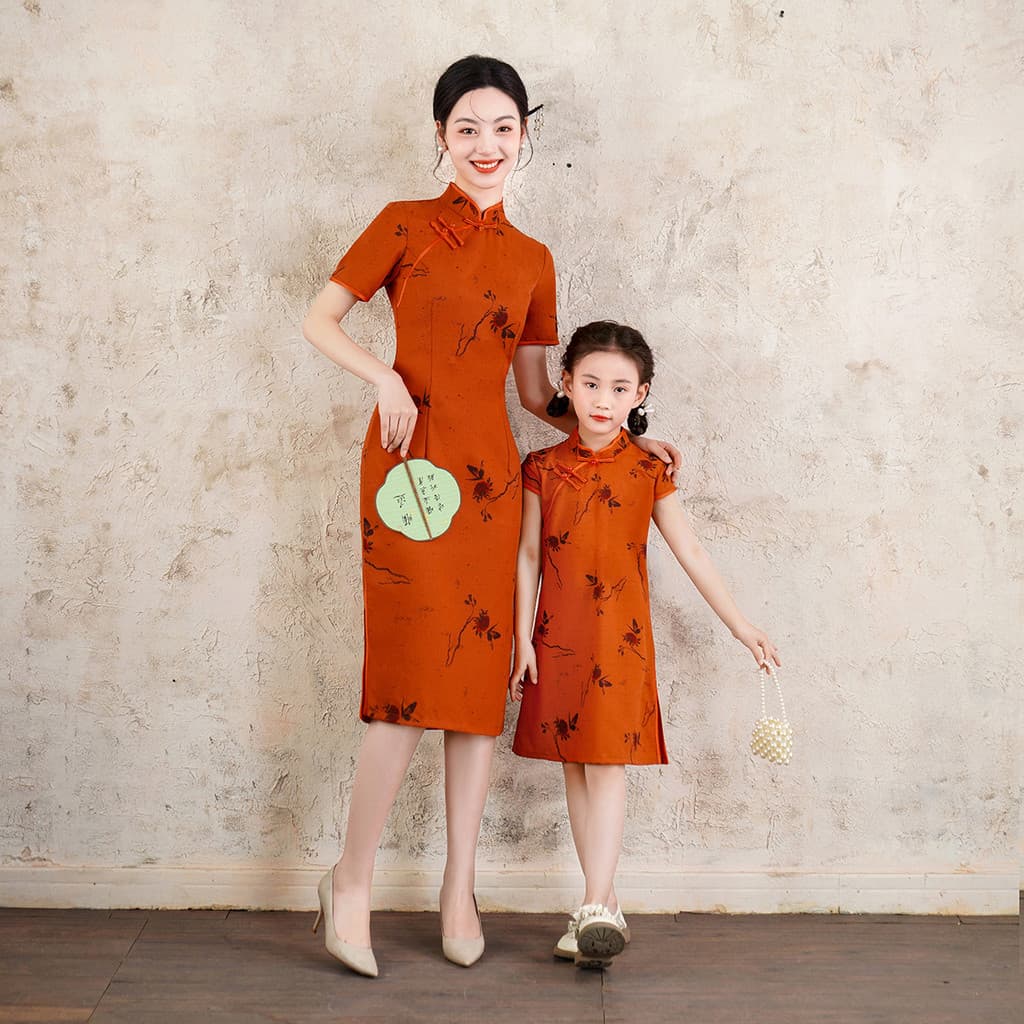 2025 Novo Estilo Primavera Verão Cheongsam Pai-Filho Desgaste Cheongsam Cheongsam Infantil Slim-fit Melhorado Linho de S