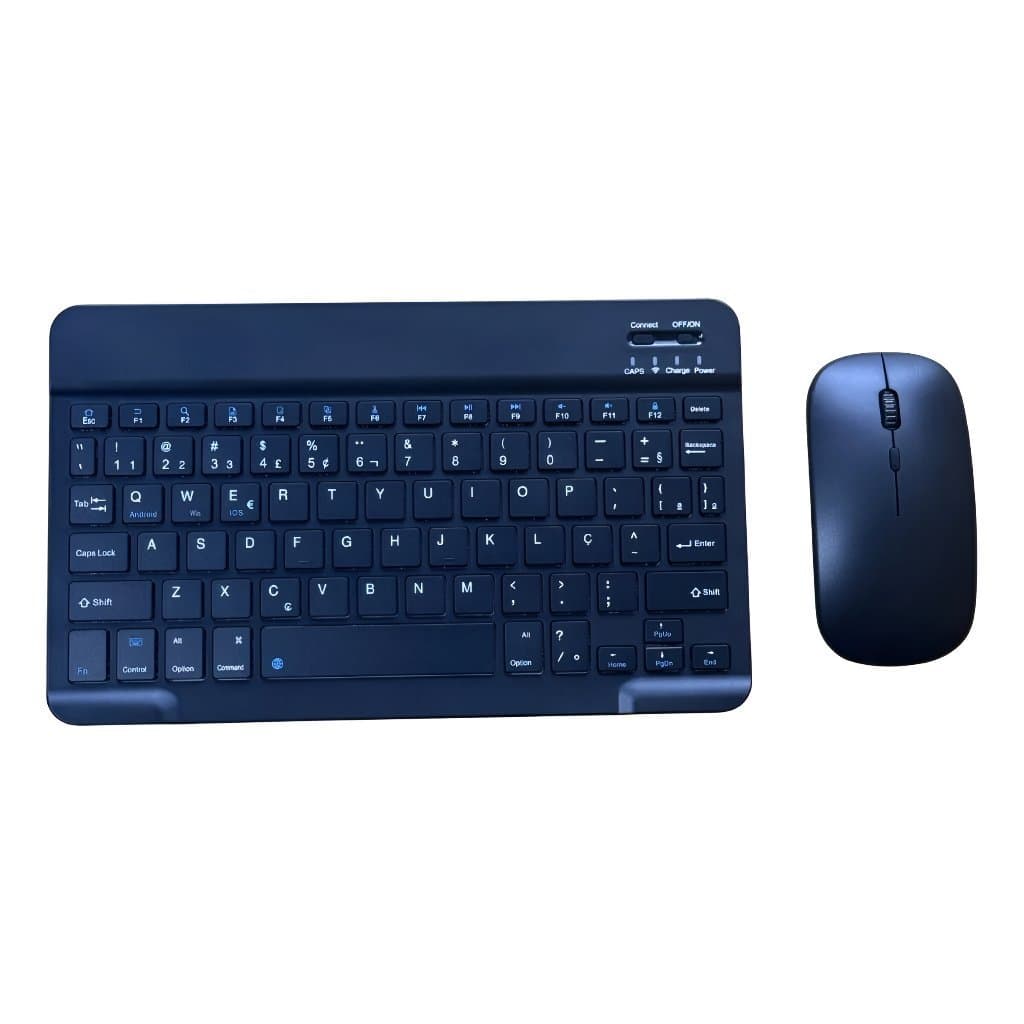 Mini Teclado E Mouse Bluetooth Sem Fio Compaos Tecla Macia Preto Preto