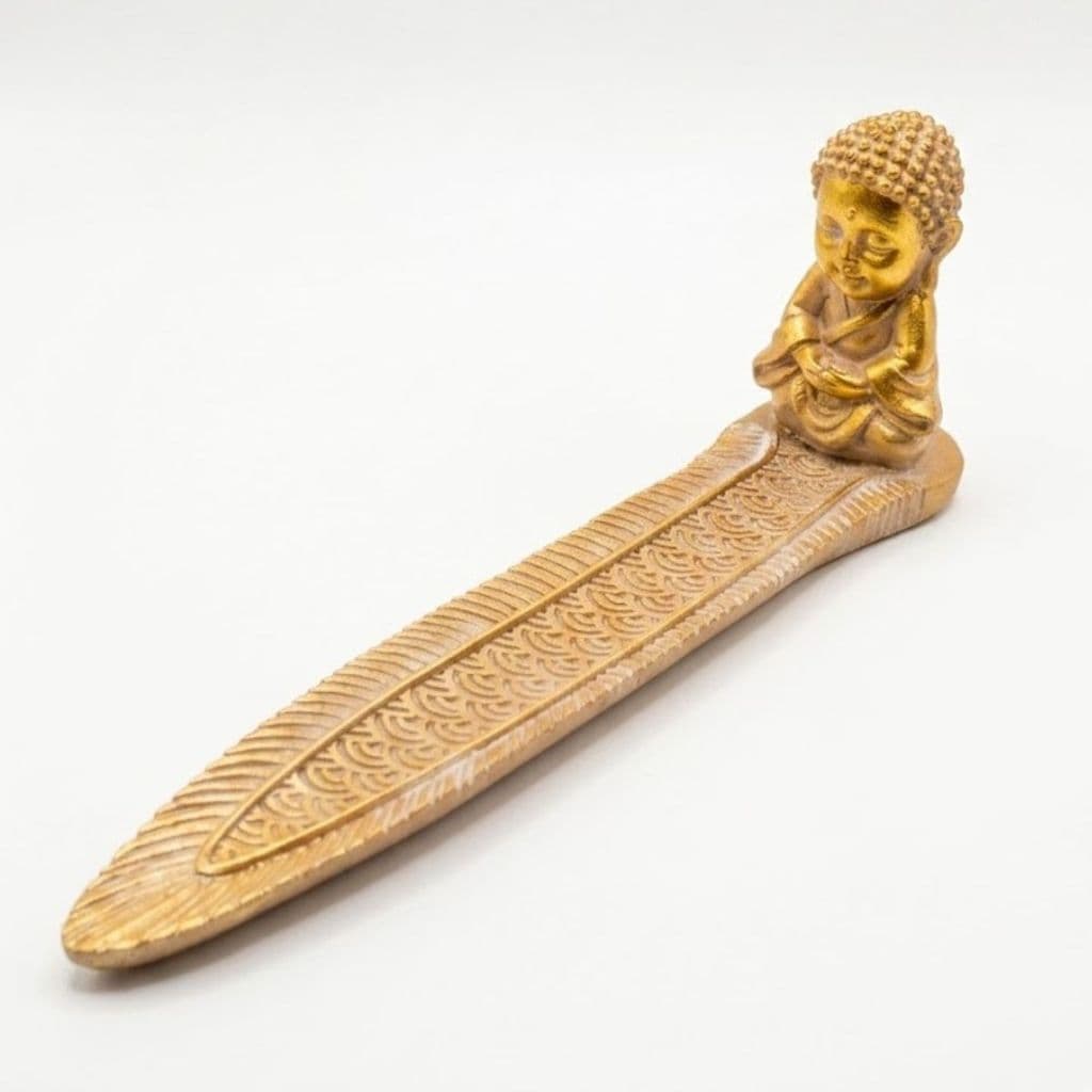Porta Incenso Buda Dourado Incensário Em Resina Horizontal 20cm