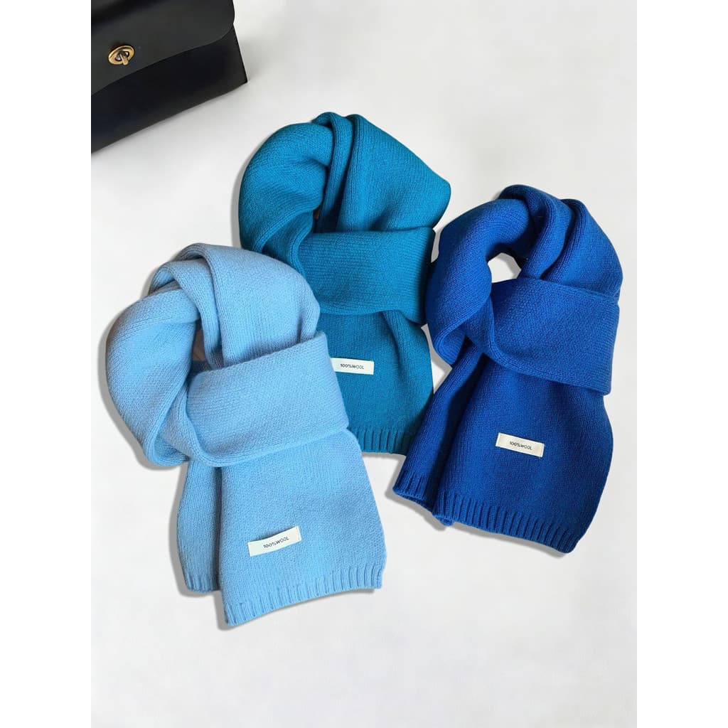 100% lenço azul de lã pura australiano feminino inverno High-End sentimento feminino quente malha All-Match pequena cica