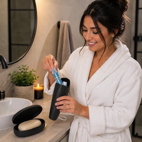 Kit Organizador Banheiro Porta Escova Dental Saboneteira Resistente Preto