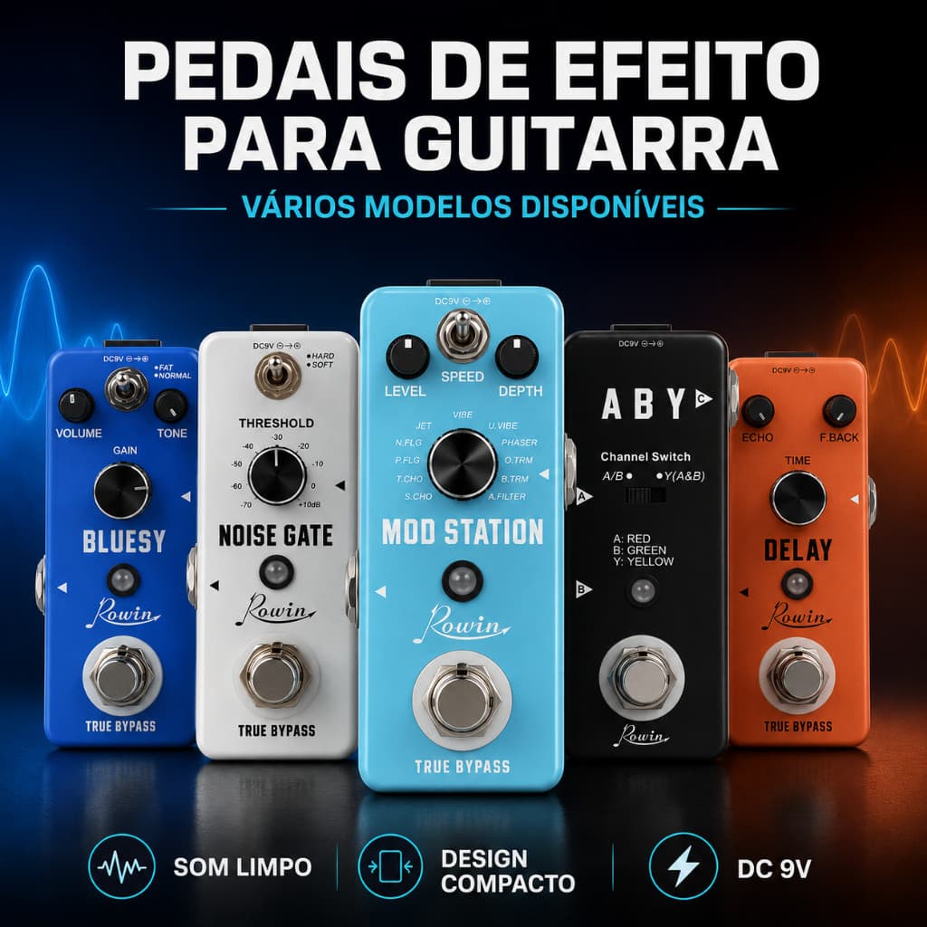 Pedal de Efeito Guitarra Multifuncional Looper Booster Noise Gate ABY Afinador Digital Compacto Profissional Som Limpo