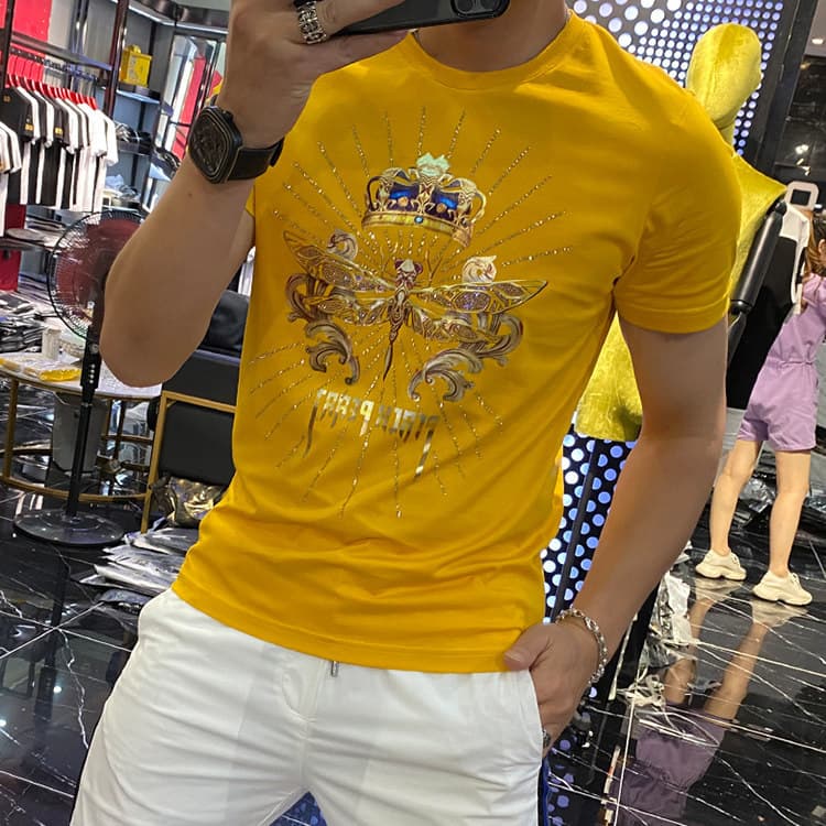 Quente diamante masculino de manga curta camiseta Street Wear moda única 2026 novo estilo camiseta masculina meia manga