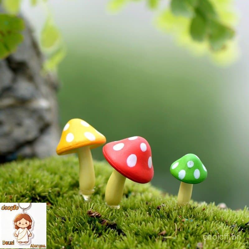 3 Peças / Conjunto de Cogumelos Miniatura para Decoração de Jardim Pequeno e Bonsai DIY