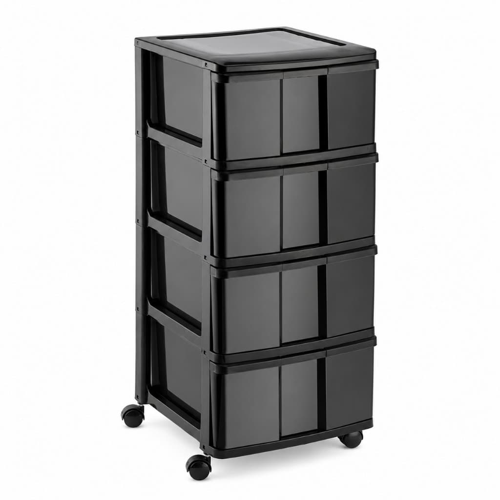 Gaveteiro Organizador Multiuso 4 Gavetas com Rodas Porta Tudo Plástico Preto