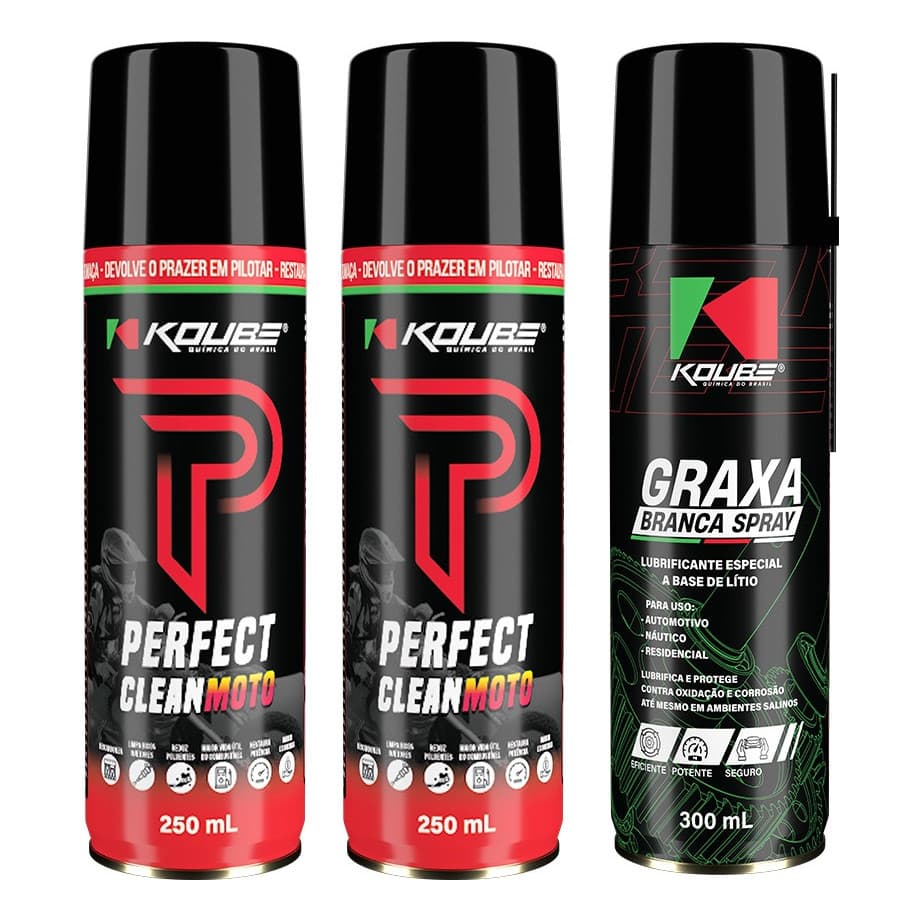 Kit 2 Unidades Perfect Clean Moto + Graxa Branca Spray Koube