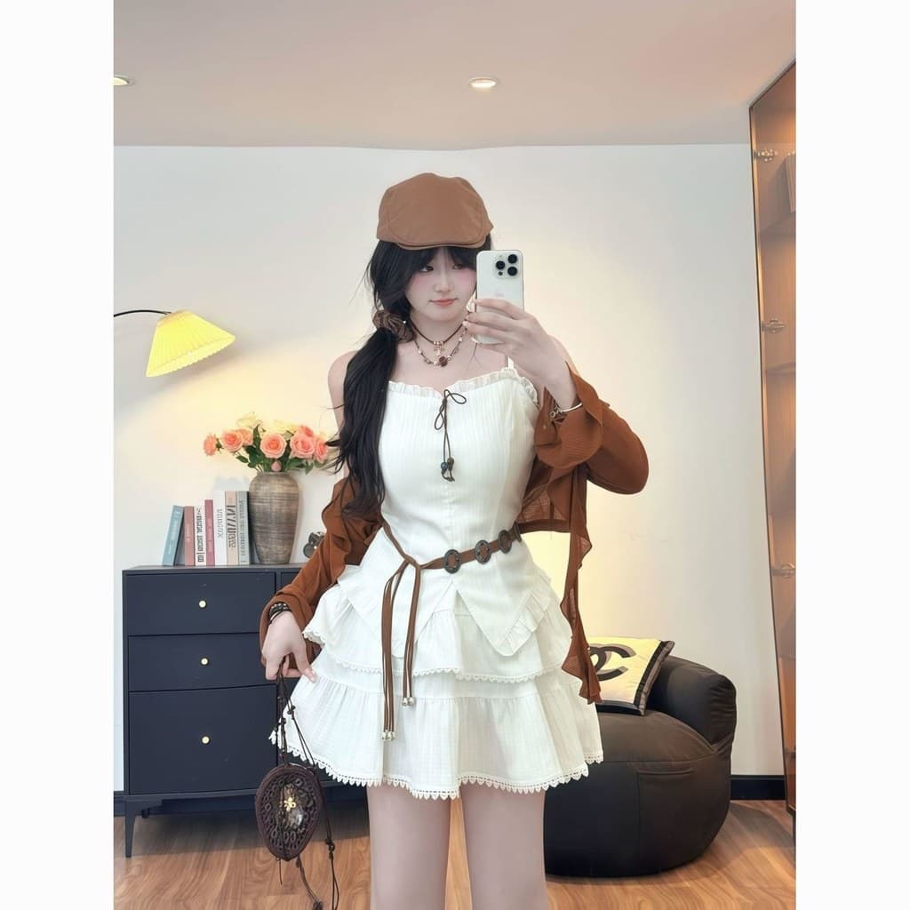 Fat MM Retro Suave Manga Comprida mm Cintura Estreita Puro Desejo Vestido Jaqueta Curta Cardigan Terno Fada#胖MM复古温柔长袖mm收