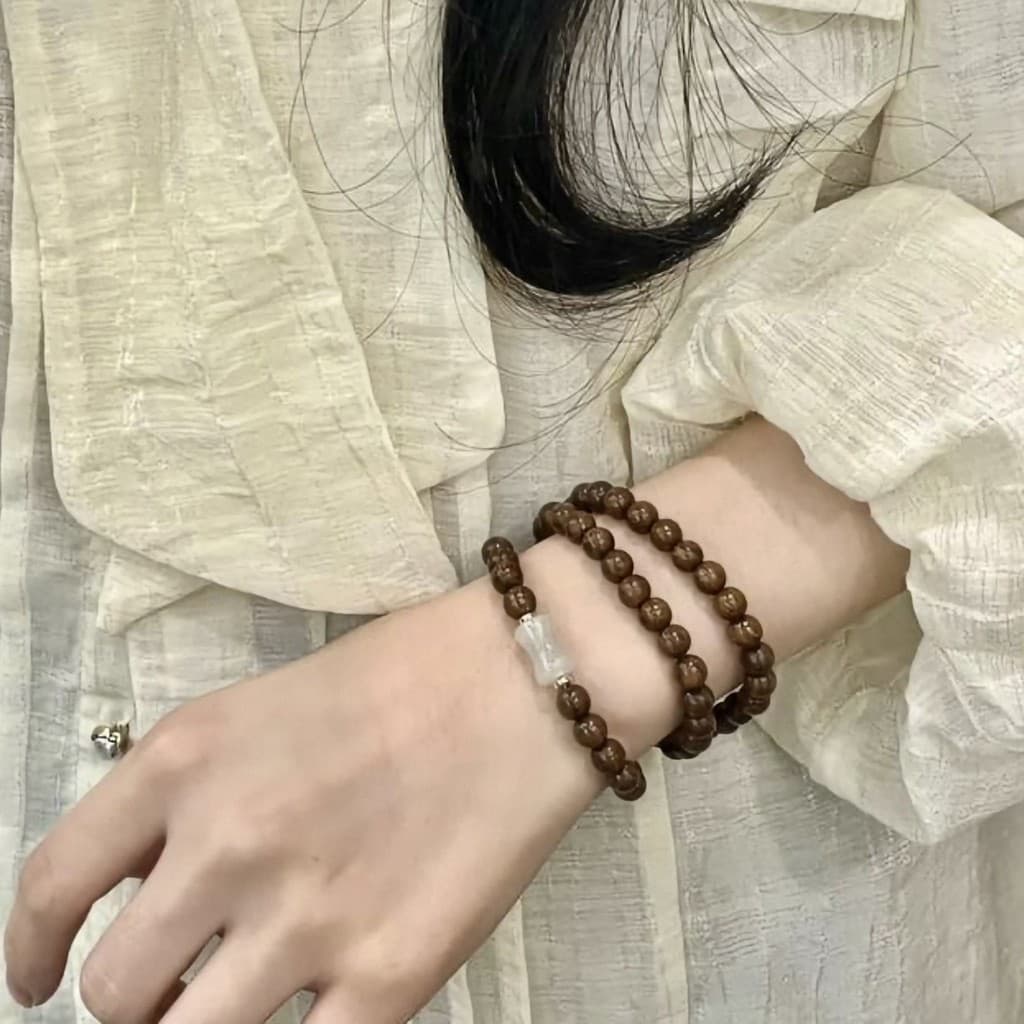 Nova pulseira de contas de sândalo dourado natural em estilo chinês com nós de bambu e múltiplas voltas para homens e mu