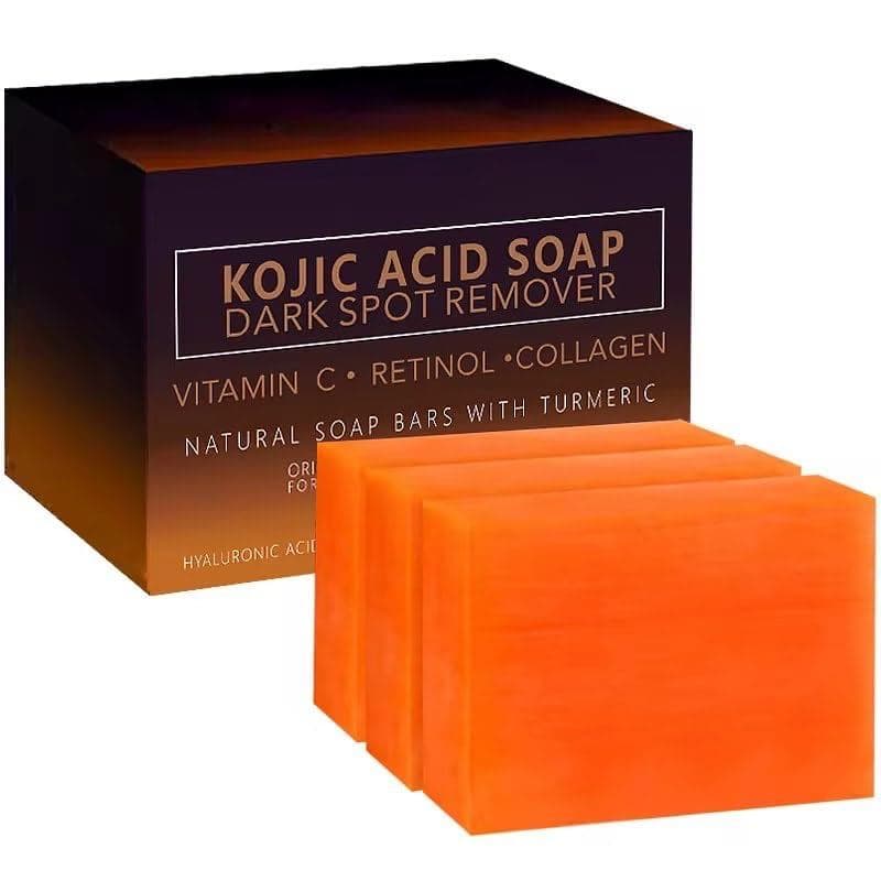 Sabonete Removedor de Manchas Escuras com Ácido Kójico, Vitamina C, Retinol e Colágeno, 3 Barras Naturais com Cúrcuma, 3