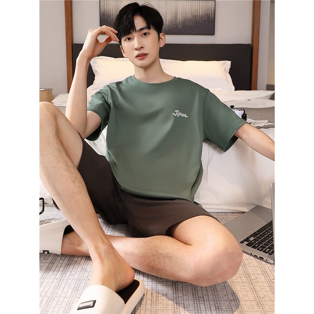 2024 novo estilo pijamas masculinos verão puro algodão Shorts de manga curta pode usar exterior masculino primavera outo