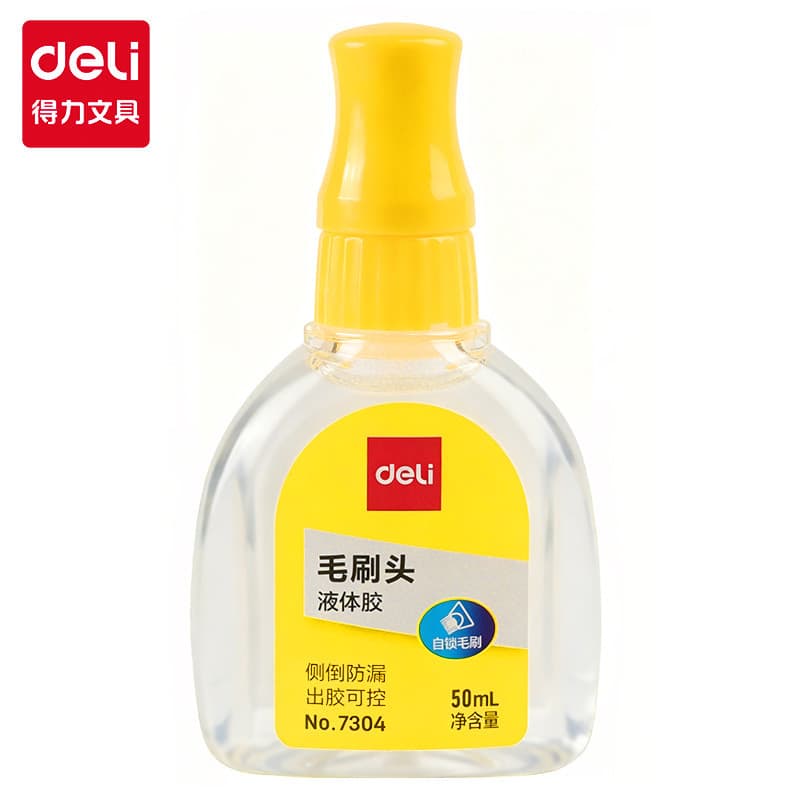 Deli 7304 cola líquida 50ml cola engarrafada estudantes da escola primária artesanal fofa com cabeça de escova cola pape