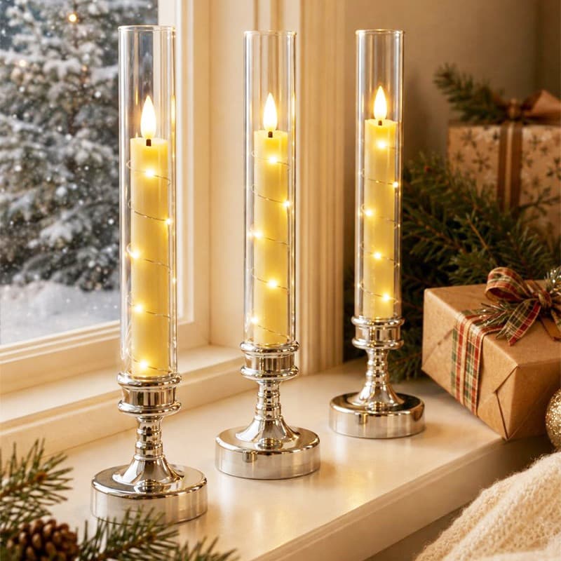 Lâmpada De Castiçal LED Brilhante Alimentada Por Bateria , Poste Longo Acrílico-Luz De Vela De Simulação , Decoração Rom