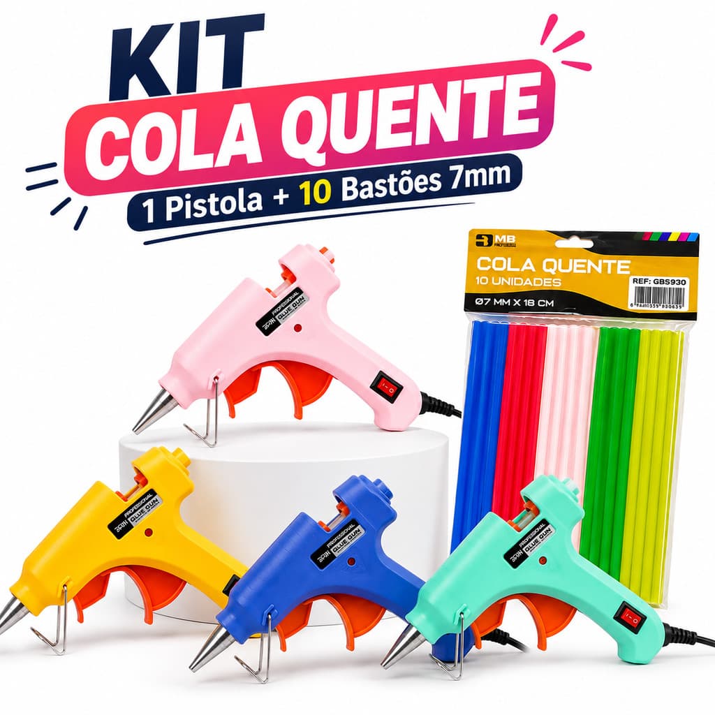 Pistola de Cola Quente Bico Fino Profissional Não Pinga 20W + 30 Bastões Botão LIGA/DESLIGA Bivolt