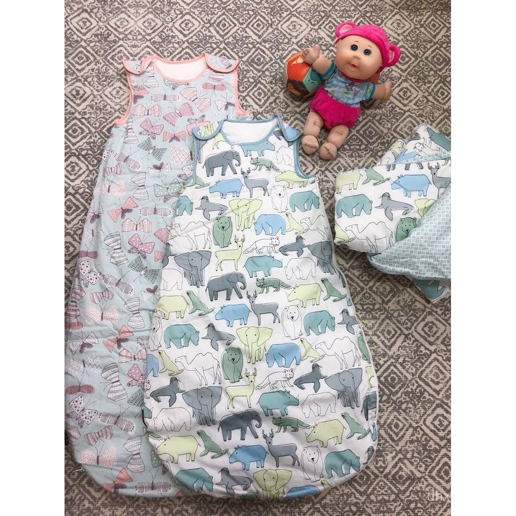 Novo modelo de saco de dormir de tecido para bebês, sem divisão para as pernas, zíper bidirecional, estilo colete, saco