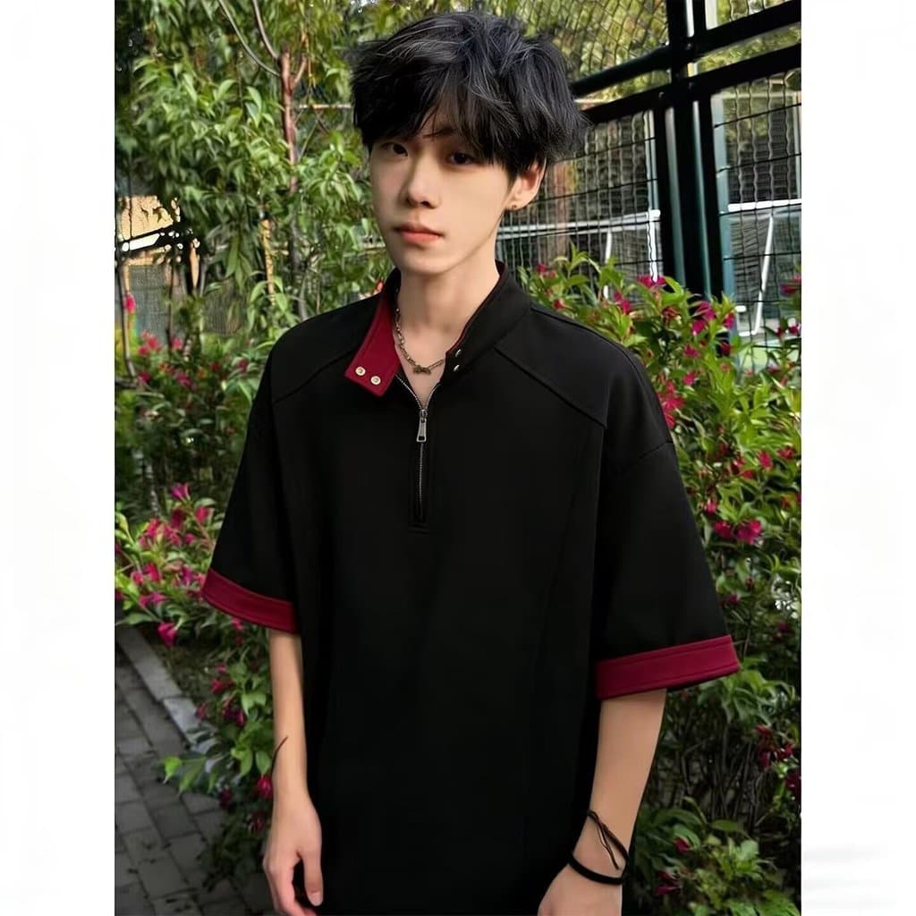 Camiseta de manga curta masculina Street Wear verão solto meia manga 2026 novo estilo influenciador tendência ins simple
