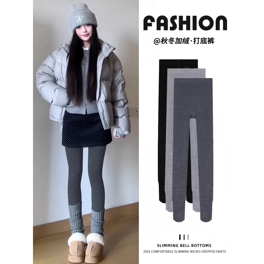 Cinza forro de lã Leggings feminino exterior Wear outono inverno 2025 novo estilo engrossado quente outono calças pequen