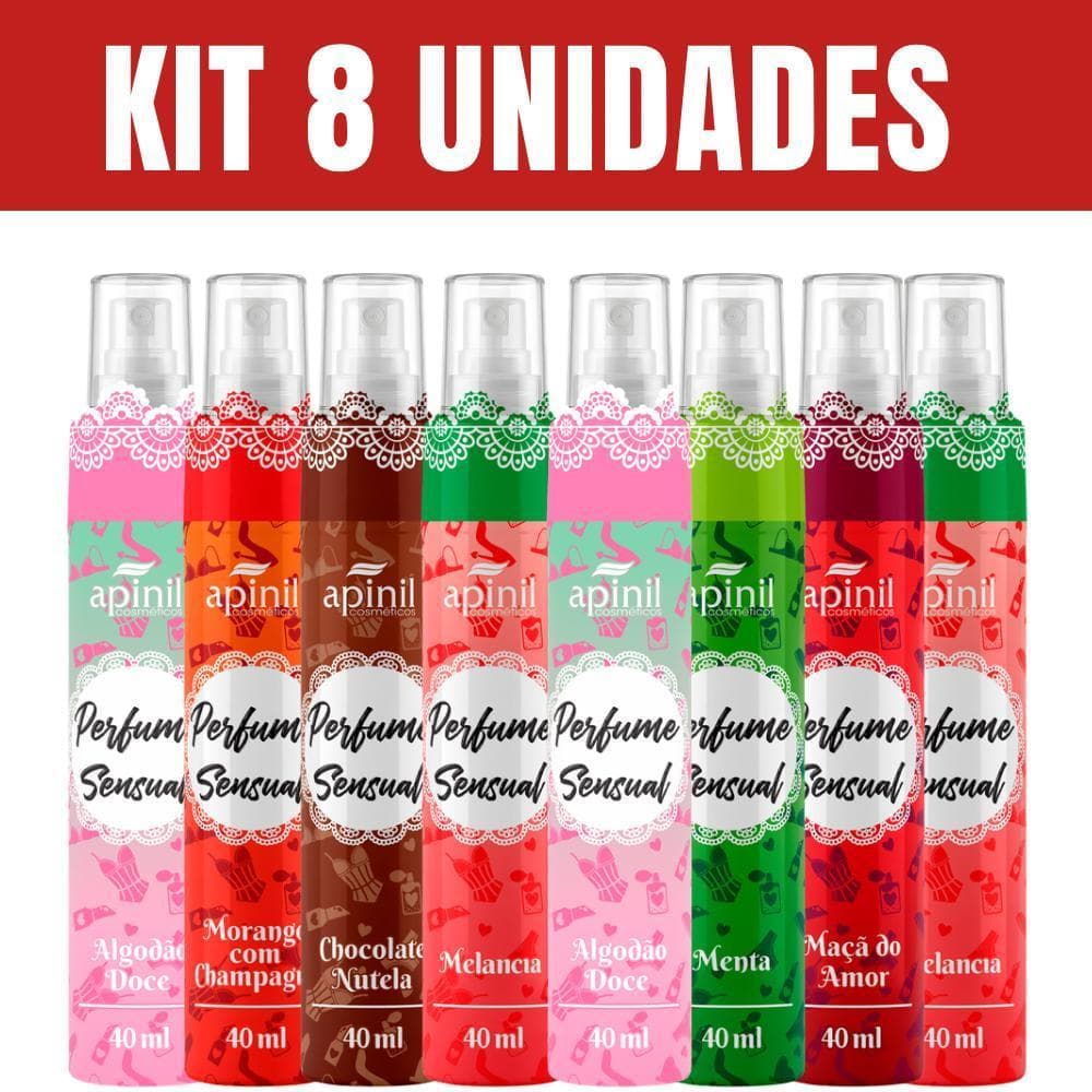 Kit 8 Unidades Perfume Sensual Apinil 40ml Sortidos Feminino Aromas Doces Atacado Revenda