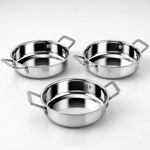 Kit 3 Mini Panelas Caçarolas De Servir Aço Inox Buffet Aço Inox (prata)