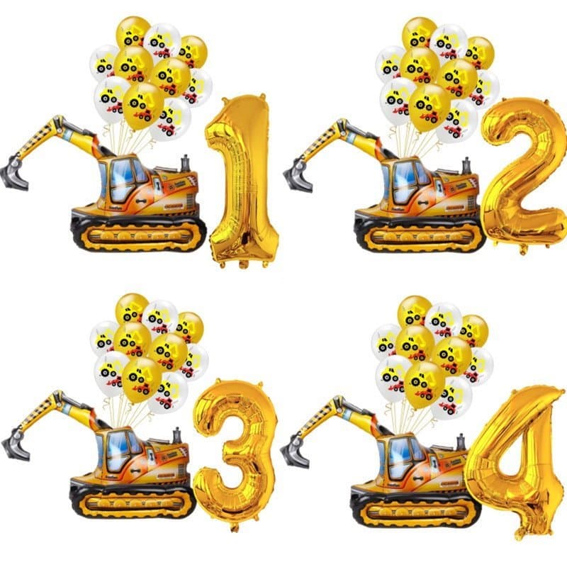 12 balões de látex em formato de escavadeira 3D, adequados para decorações de festas de aniversário com tema de construç
