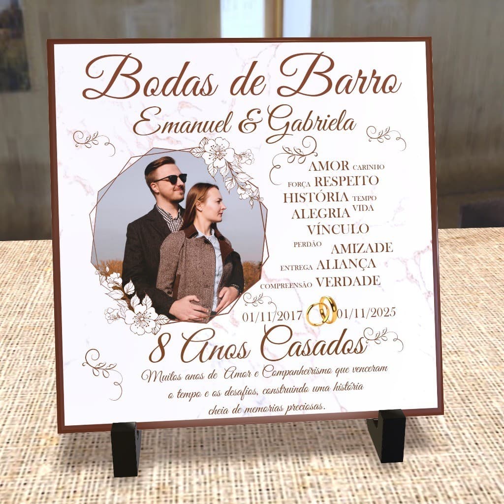 Azulejo Personalizado Presente para Bodas de Barro- com Foto -8 anos casados