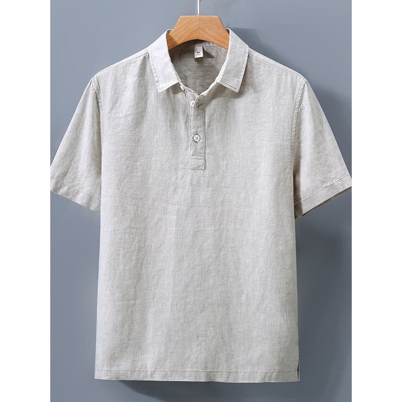Camisa de linho masculina de manga curta 2026 novo estilo lapela masculina camisa polo Casual masculina solta algodão fo