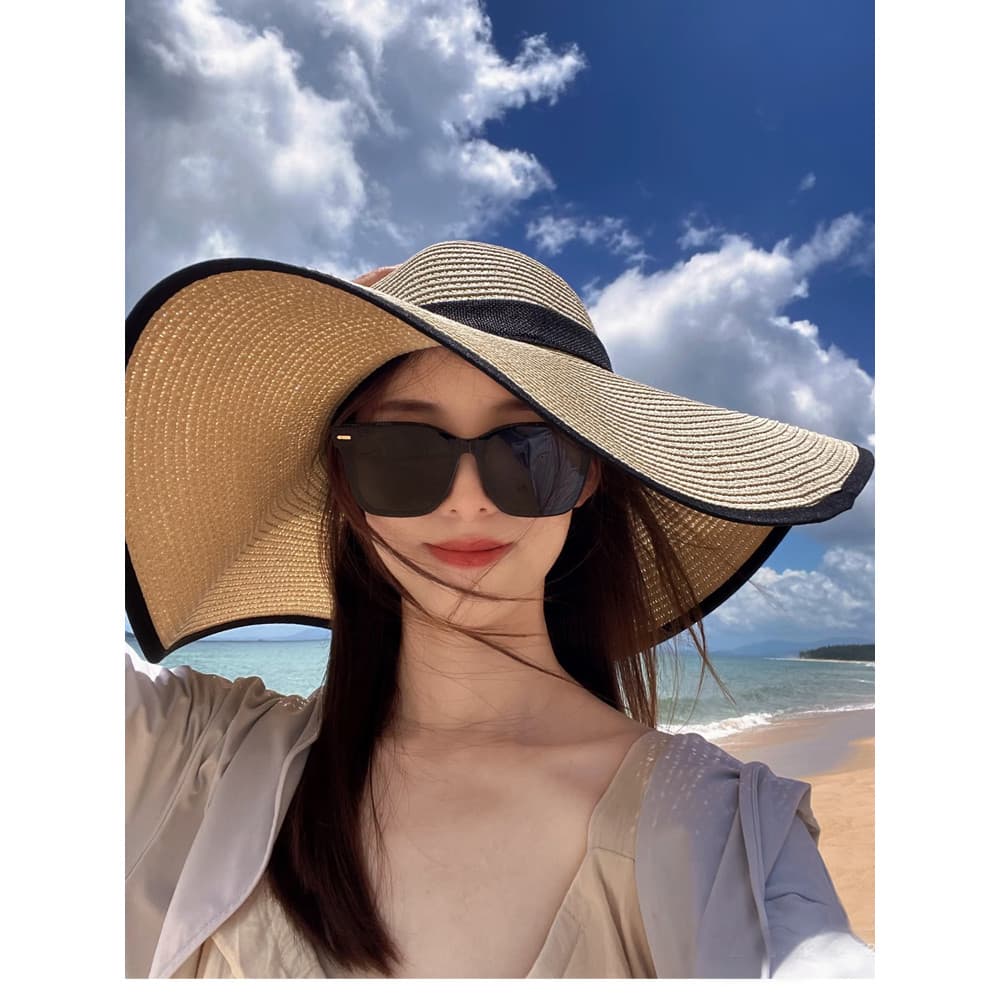 2026 verão novo estilo chapéu de palha feminino Extra grande borda protetor solar chapéu de sol férias à beira-mar Sanya