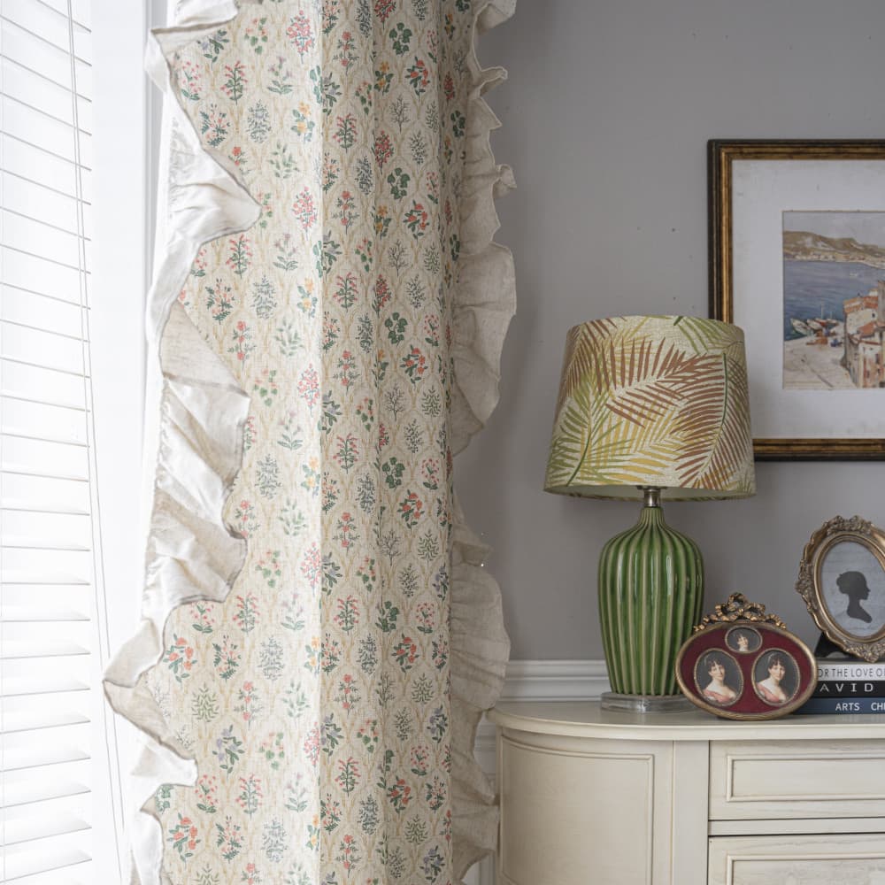 Cortina pastoral haste americana pastoral Retro flor verde planta babados quarto cortina Semi-Blackout cozinha cortina B